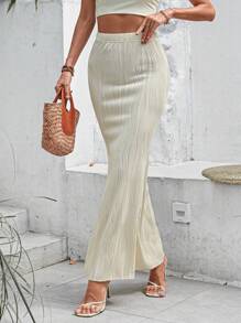 Chiquease Falda con bajo de sirena con textura de ondas de agua para mujeres, otoño - Albaricoque - Ver 6