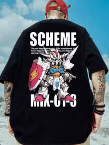 Manfinity RebelGame Men Plus Cotton Cartoon & Slogan Graphic Tee - Black - View 1