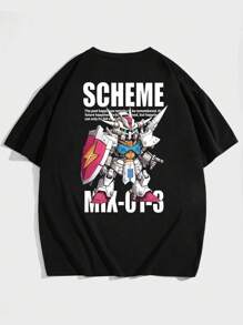 Manfinity RebelGame Men Plus Cotton Cartoon & Slogan Graphic Tee - Black - View 2