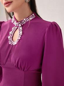 Modelyn Vestido de cuello con abertura de ojo de manga con volante con abertura trasera - Morado - Ver 5