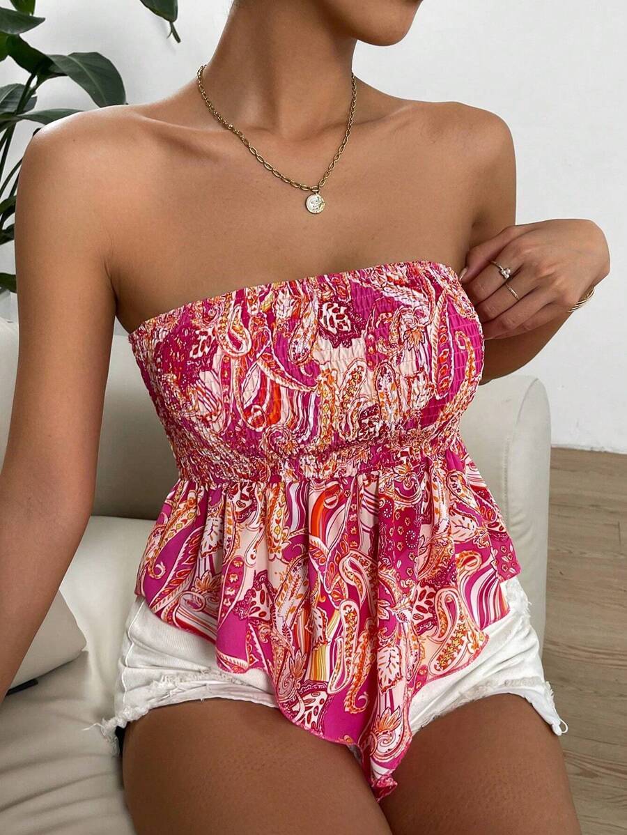 Breezaya 佩斯利印花手帕下擺抹胸上衣 - 彩色 - 查看 1