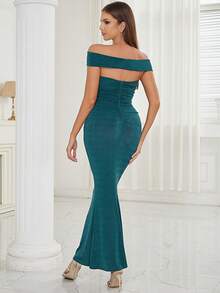 Đầm Bất đối xứng Xù Dây kéo màu trơn Thanh lịch - Màu xanh ngọc - Xem 2