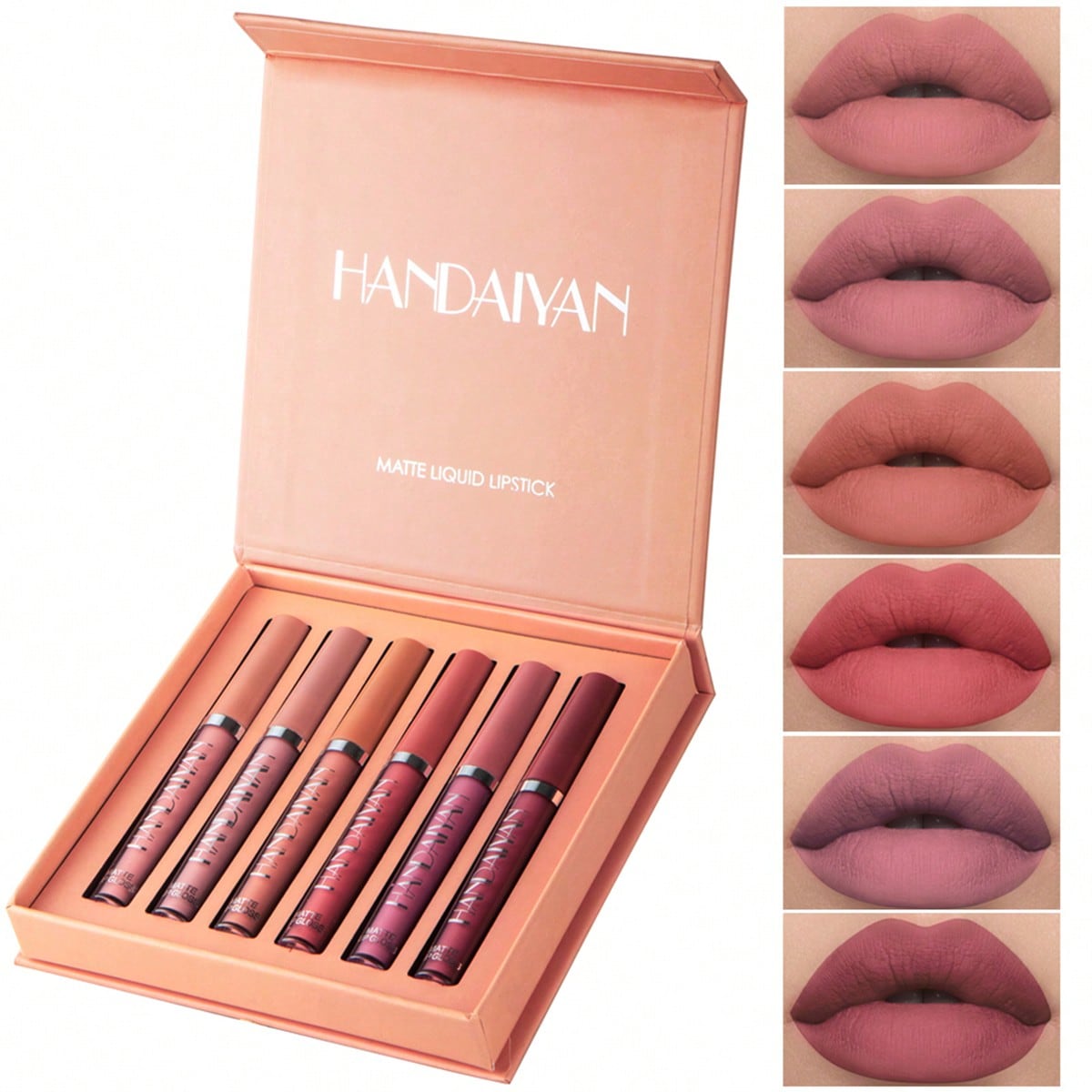 Shein Women's 752V Huadengshang 6Pcs/Set Matte Lip Gloss Kit, Waterproof Non-Stick, Popular Makeup Matte Lip Tint Lip Gloss (2.5Ml*6) - Halloween, Christmas, Daily Makeup, Campus Gift Set, Face Painting, Cosmetics, Suitable For Ideal For Winter/Spring, Suitable As Birthday/Valentine's Day/Mother's Day Gift, Essential For Carnival Party, Best Color Selection