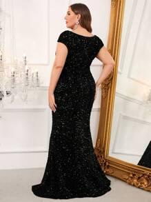 Vestido de fiesta escote corazón de muslo con abertura con lentejuelas formal - Negro - Ver 2