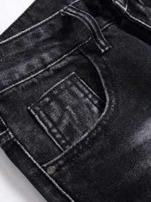 Men Ripped Frayed Cat Scratch Washed Jeans - Black - View 5