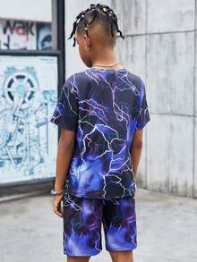 SHEIN Boys Reflective Lightning & Cartoon Graphic Tee & Shorts - Multicolor - View 2