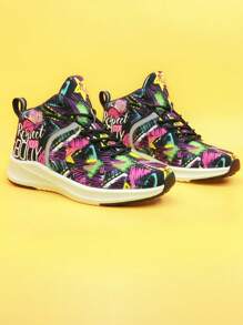 Sporty Running Shoes For Women, Colorblock Cartoon Letter Graphic Lace Up Sneakers Wear With Leggings - Multicolor - View 4