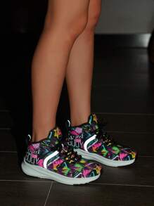 Sporty Running Shoes For Women, Colorblock Cartoon Letter Graphic Lace Up Sneakers Wear With Leggings - Multicolor - View 7