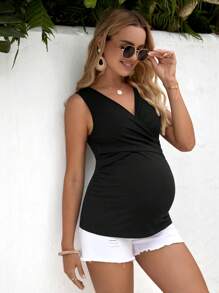 SHEIN Maternity Solid Nursing Tank Top - Black - View 3