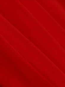 SHEIN MOD 夏季上衣 實心收摺網紗管頂 - 紅色 - 查看 3