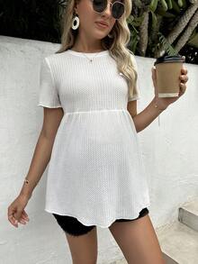 SHEIN Maternity Waffle Knit Peplum Tee - White - View 4