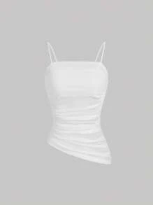 SHEIN MOD Top de tirantes unicolor fruncido bajo asimétrico