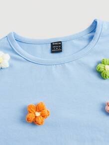 SHEIN MOD Camiseta floral con parche de cuello redondo - Celeste - Ver 3