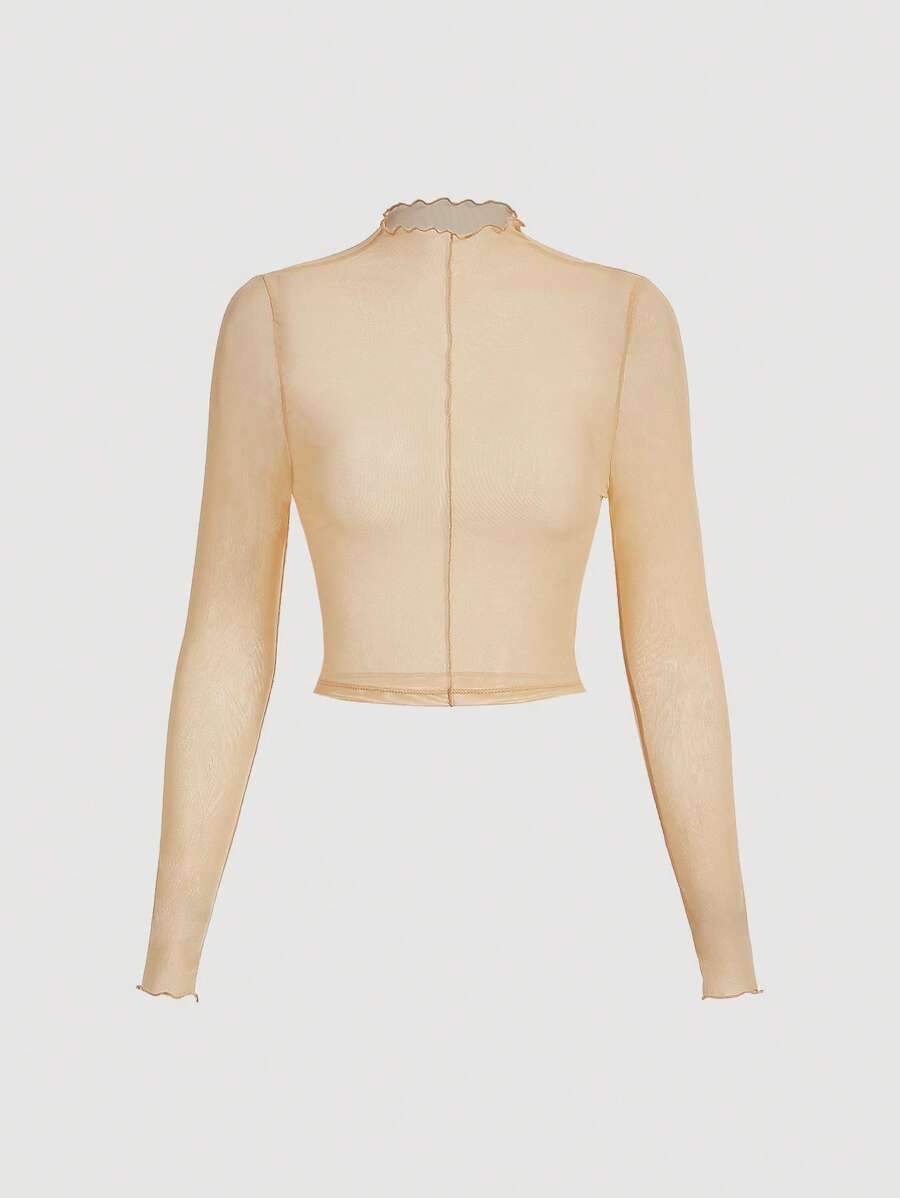 SHEIN MOD Áo nữ Xù nhỏ cắt màu trơn Gợi cảm - Màu be - Xem 1