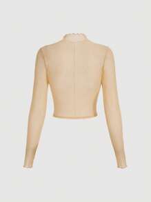 SHEIN MOD Áo nữ Xù nhỏ cắt màu trơn Gợi cảm - Màu be - Xem 2