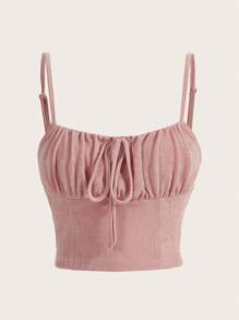 SHEIN MOD Áo khoác và áo lót dành cho xe tăng nữ Thắt nơ trước Nếp gấp Phần Ngực màu trơn Giải trí - Bụi hồng - Xem 1