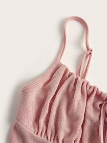 SHEIN MOD Áo khoác và áo lót dành cho xe tăng nữ Thắt nơ trước Nếp gấp Phần Ngực màu trơn Giải trí - Bụi hồng - Xem 3