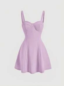 SHEIN MOD 素色緊身吊帶連衣裙 - 紫丁香色 - 查看 1