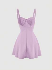 SHEIN MOD 素色緊身吊帶連衣裙 - 紫丁香色 - 查看 2