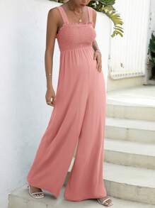 SHEIN Maternity Solid Wide Leg Cami Jumpsuit - Coral Pink - View 3