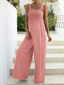 SHEIN Maternity Solid Wide Leg Cami Jumpsuit - Coral Pink - View 5