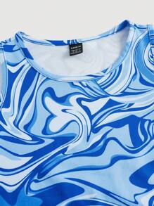 SHEIN ICON Marble Print Tank Top - Blue and White - View 4