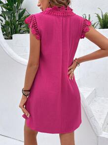 SHEIN VCAY Guipure Lace Panel Dress - Hot Pink - View 2