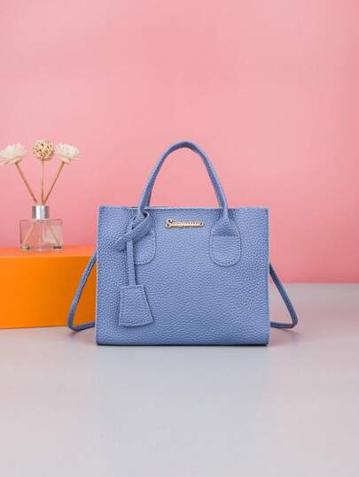 Mini New Square Bag, Litchi Embossed Handbag, Crossbody Bag For Women Light Blue Portable,Single CasualOutdoors,Travel For Teenagers,For Women,For Lady,For Male,For Female,For College Student,For School Student Fashion,Fashionable,Minimalist,Vintage Leather Bag , Blue