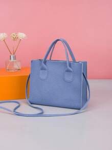 Mini New Square Bag, Litchi Embossed Handbag, Crossbody Bag For Women Light Blue Portable,Single CasualOutdoors,Travel For Teenagers,For Women,For Lady,For Male,For Female,For College Student,For School Student Fashion,Fashionable,Minimalist,Vintage Leather Bag , Blue - Baby Blue - View 2