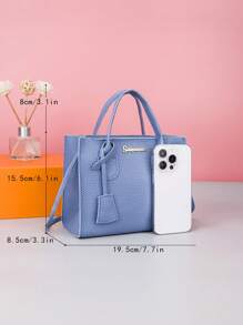 Mini New Square Bag, Litchi Embossed Handbag, Crossbody Bag For Women Light Blue Portable,Single CasualOutdoors,Travel For Teenagers,For Women,For Lady,For Male,For Female,For College Student,For School Student Fashion,Fashionable,Minimalist,Vintage Leather Bag , Blue - Baby Blue - View 3