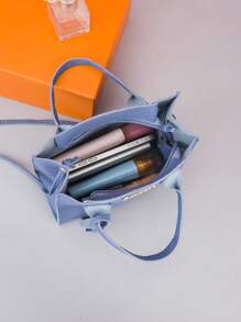 Mini New Square Bag, Litchi Embossed Handbag, Crossbody Bag For Women Light Blue Portable,Single CasualOutdoors,Travel For Teenagers,For Women,For Lady,For Male,For Female,For College Student,For School Student Fashion,Fashionable,Minimalist,Vintage Leather Bag , Blue - Baby Blue - View 4