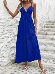 Breezaya Solid Criss Cross Tie Backless Cami Dress Maxi Vacation Beach Outfits Women - Royal Blue - View 4