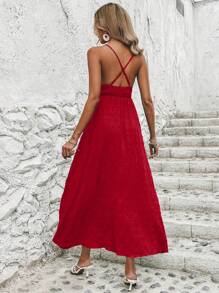 Breezaya Vestido camisero de espalda descubierta con cruce en el frente, vestido largo para uso en vacaciones, playa y Año Nuevo para mujeres