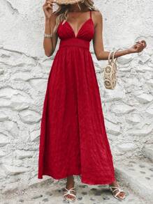 Breezaya Vestido camisero de espalda descubierta con cruce en el frente, vestido largo para uso en vacaciones, playa y Año Nuevo para mujeres