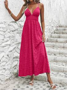 Breezaya Đầm Lộ Lưng Hội Chữ thập Dải chun màu trơn Gợi cảm - Màu Hồng Tươi - Xem 5