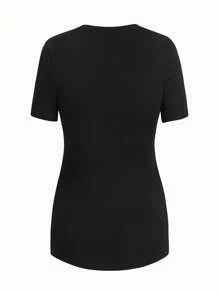 SHEIN Maternidad Camiseta con estampado de slogan y dibujos animados - Negro - Ver 2