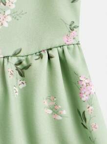 SHEIN 青少年女孩碎花胸部褶皺泡泡袖荷葉邊洋裝