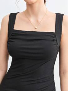 BizChic Vestido unicolor fruncido lateral - Negro - Ver 8