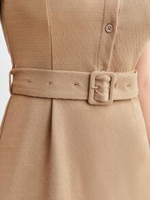 BizChic 素色腰帶襯衫連衣裙 - 卡其色 - 查看 8