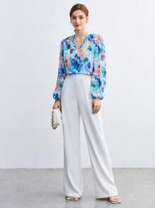 BizChic 印花燈籠袖襯衫工作服