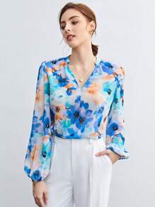 BizChic 印花燈籠袖襯衫工作服