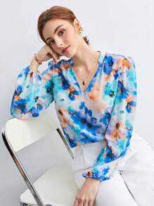 BizChic 印花燈籠袖襯衫工作服