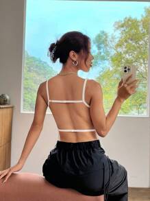 SHEIN EZwear Áo khoác và áo lót dành cho xe tăng nữ Lộ Lưng Vắt màu trơn Gợi cảm - trắng - Xem 2