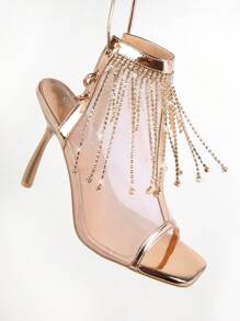 Peep toe Tassel High Heels - Gold - View 4