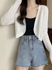 Cárdigan crop unicolor con parte delantera abierta - Blanco - Ver 4