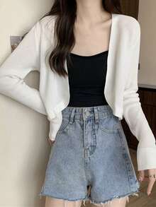 Cárdigan crop unicolor con parte delantera abierta - Blanco - Ver 5