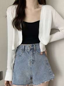 Cárdigan crop unicolor con parte delantera abierta - Blanco - Ver 6