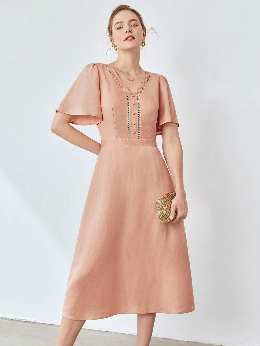 MOTF X Nour PREMIUM LINEN VISCOSE FLUTTER SLEEVE DRESS