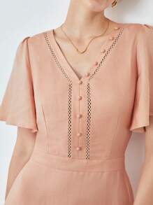 MOTF X Nour PREMIUM LINEN VISCOSE FLUTTER SLEEVE DRESS - Coral Orange - View 3
