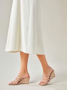 SheIn Belle 女性極簡風格坡跟優雅涼鞋戶外 - 淺粉色 - 查看 7